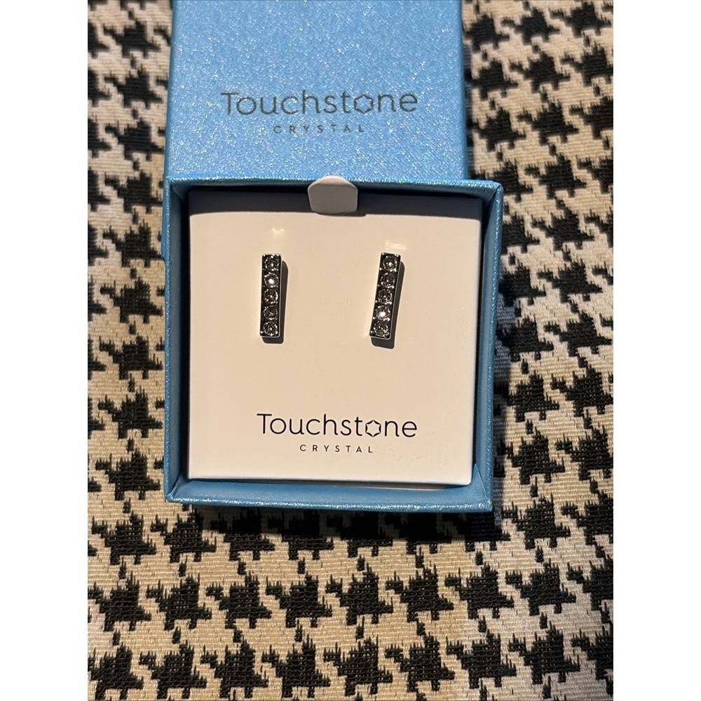 Touchstone Crystal By Swarovski Earrings Pave Bar 1/2" Rhodium New - Bling Shiny
